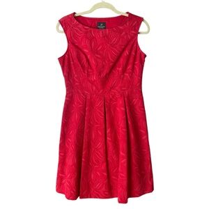 Adrianna Papell Red Cocktail Jacquard Textured Dress Size 8P Tomato Girl